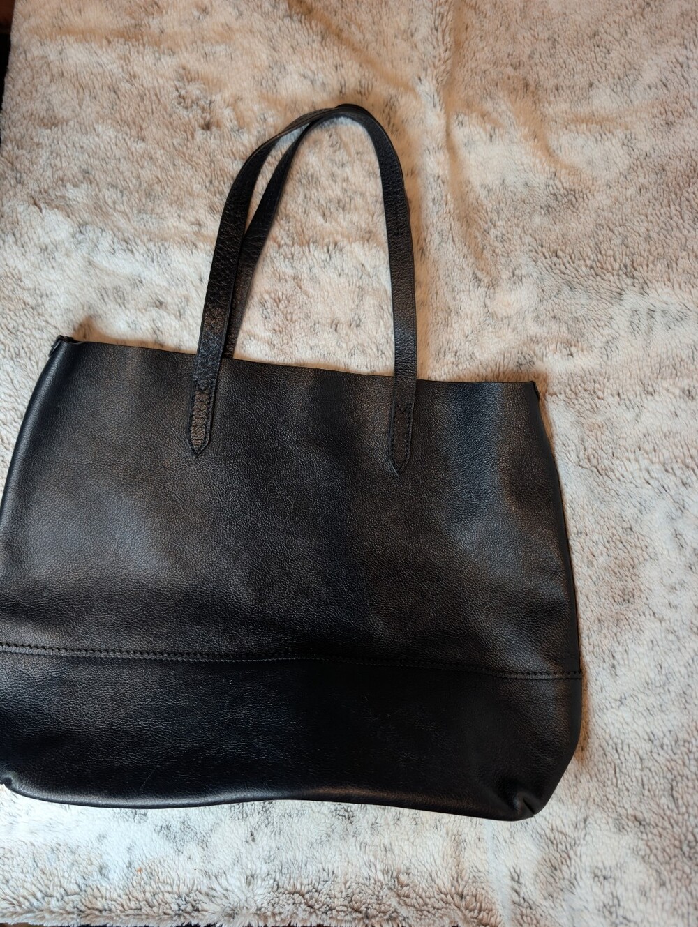 Minimalist Black Pebble Grain Leather Large Shoulder Tote Bag Work Travel